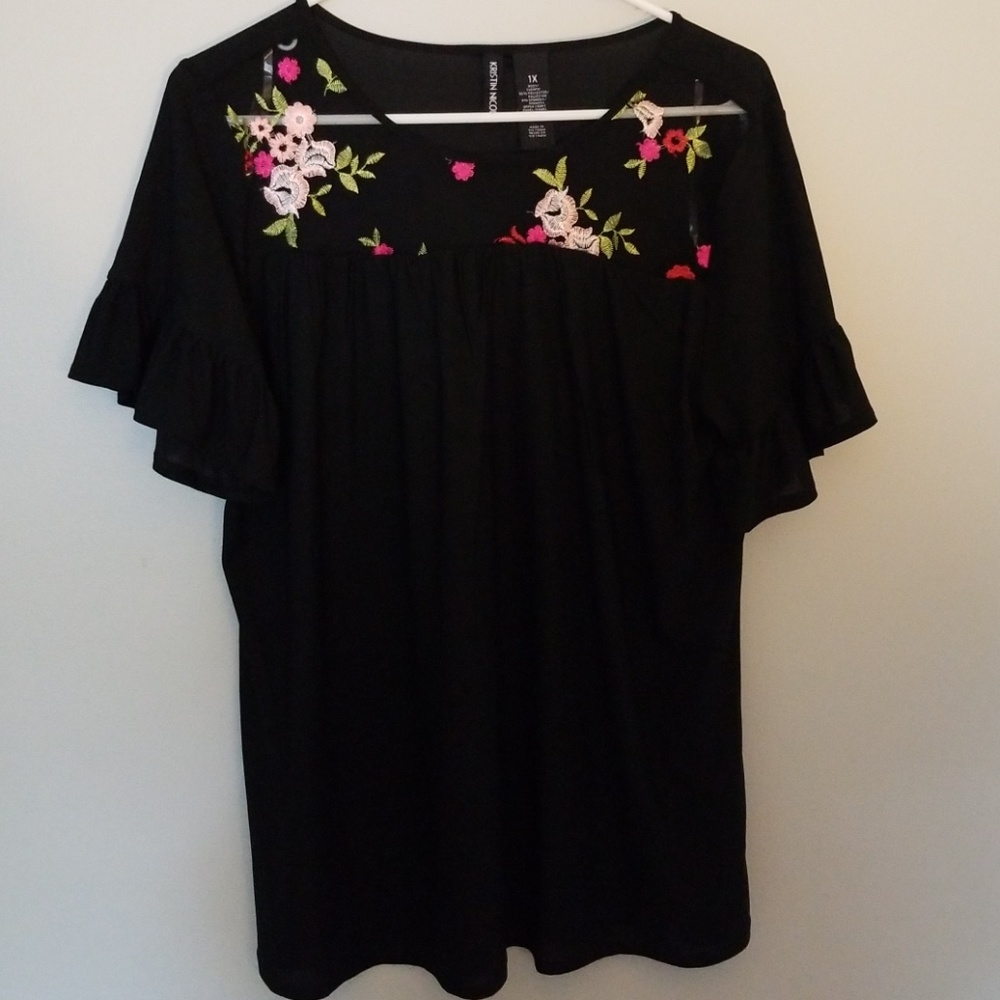 Black with floral print top